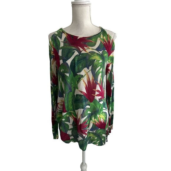 SHOW ME YOUR MUMU Tropical Knit Cold Shoulder Blouse Top Size Medium - Picture 7 of 8